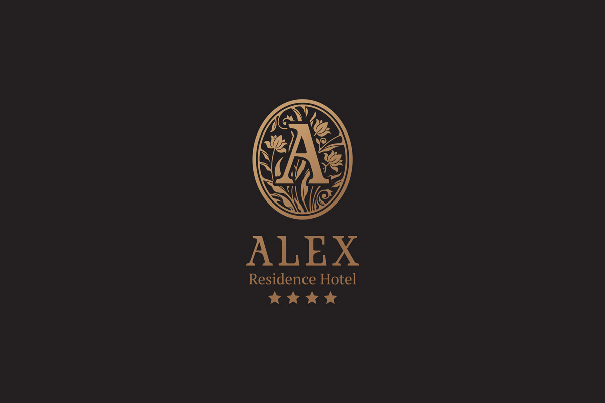 дизайн статусного логотипа с литерой A отеля Alex resedence hotel на заказ от Реконцепт