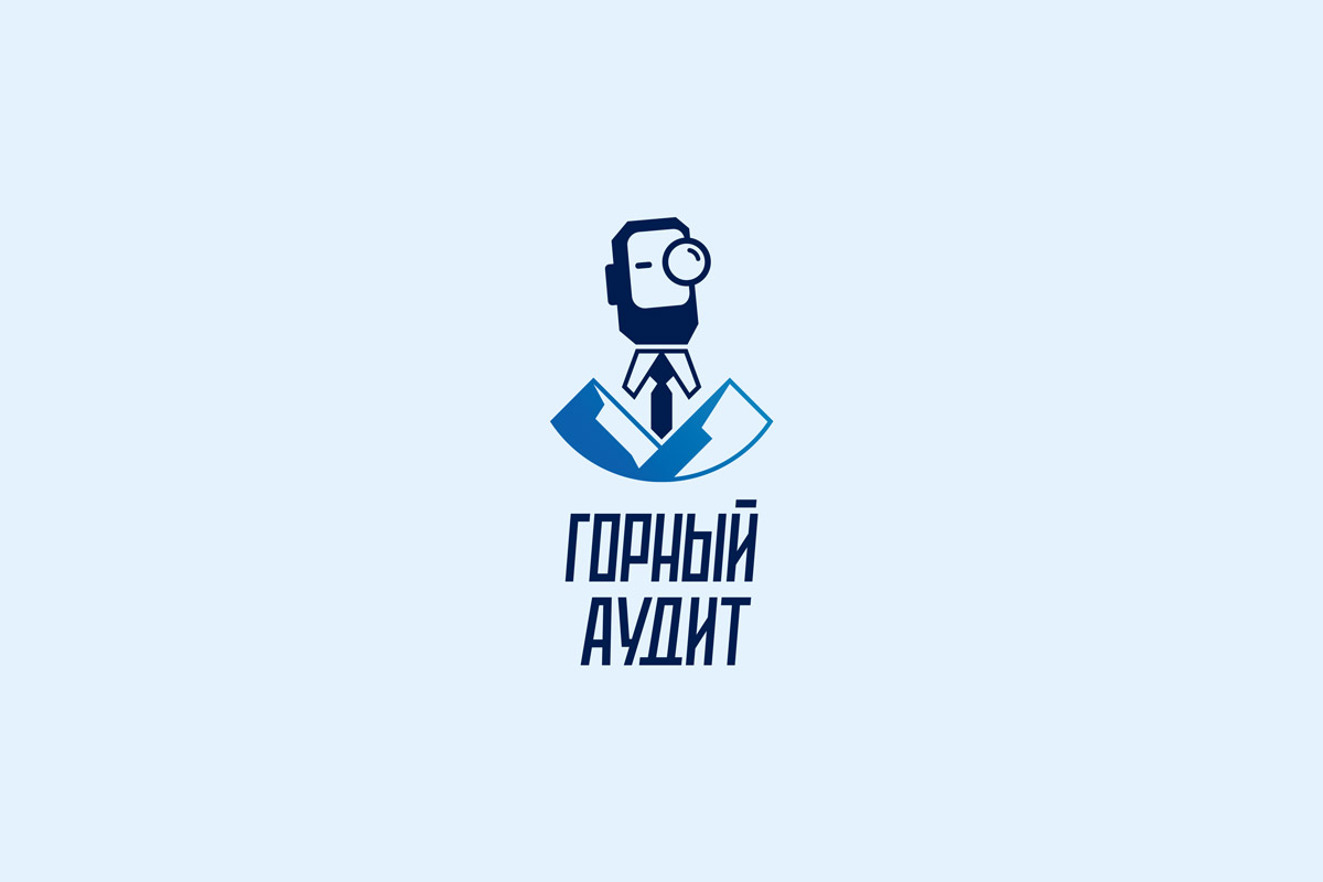 дизайн логотипа Горный аудит на заказ от Реконцепт леттеринг и знак в виде человека-теодолита 